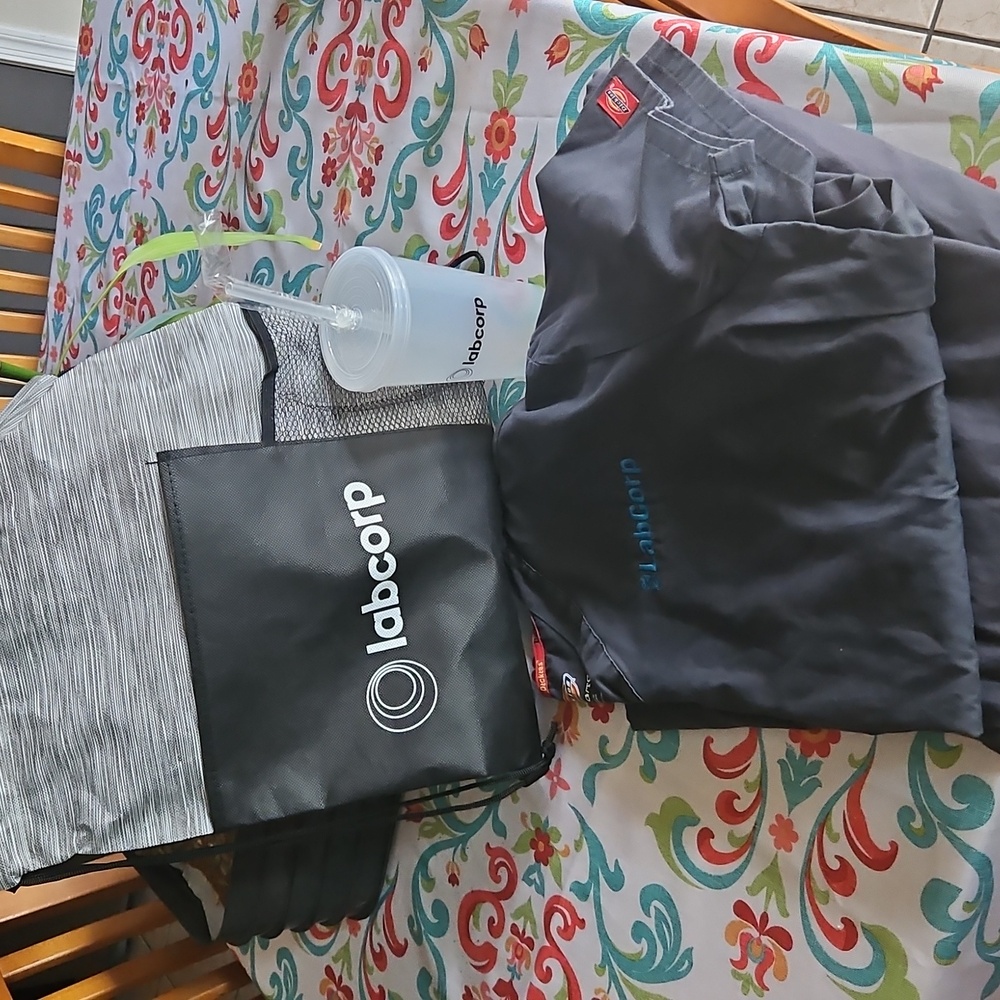 Labcorp Bag, Cup and Gray Scrubs Set